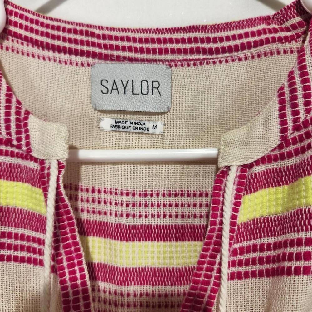 Saylor Maryam Women's M Boho Tassel Maxi Dress Cream Pink Neon Stripe - Picture 2 of 5